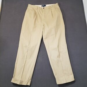 Polo By Ralph Lauren Pants Chino Mens Size 35/30 Pleated Tan Rolled Hem Khaki